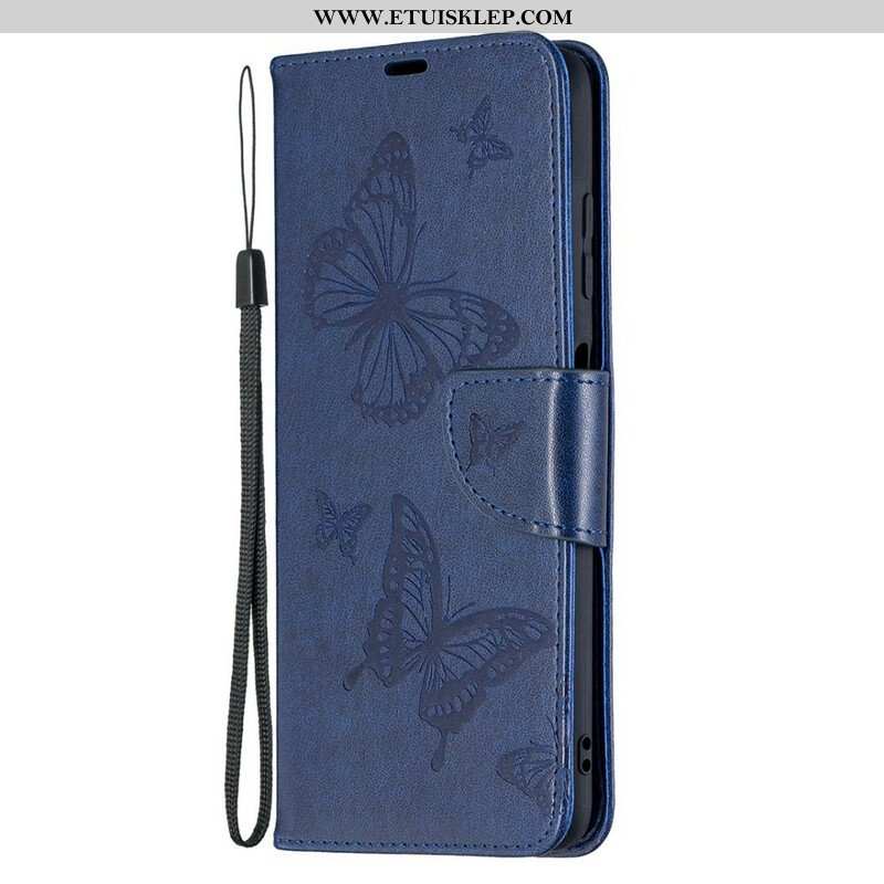 Etui Folio do Poco X3 / X3 Pro / X3 NFC z Łańcuch Paski Z Nadrukiem Motyli